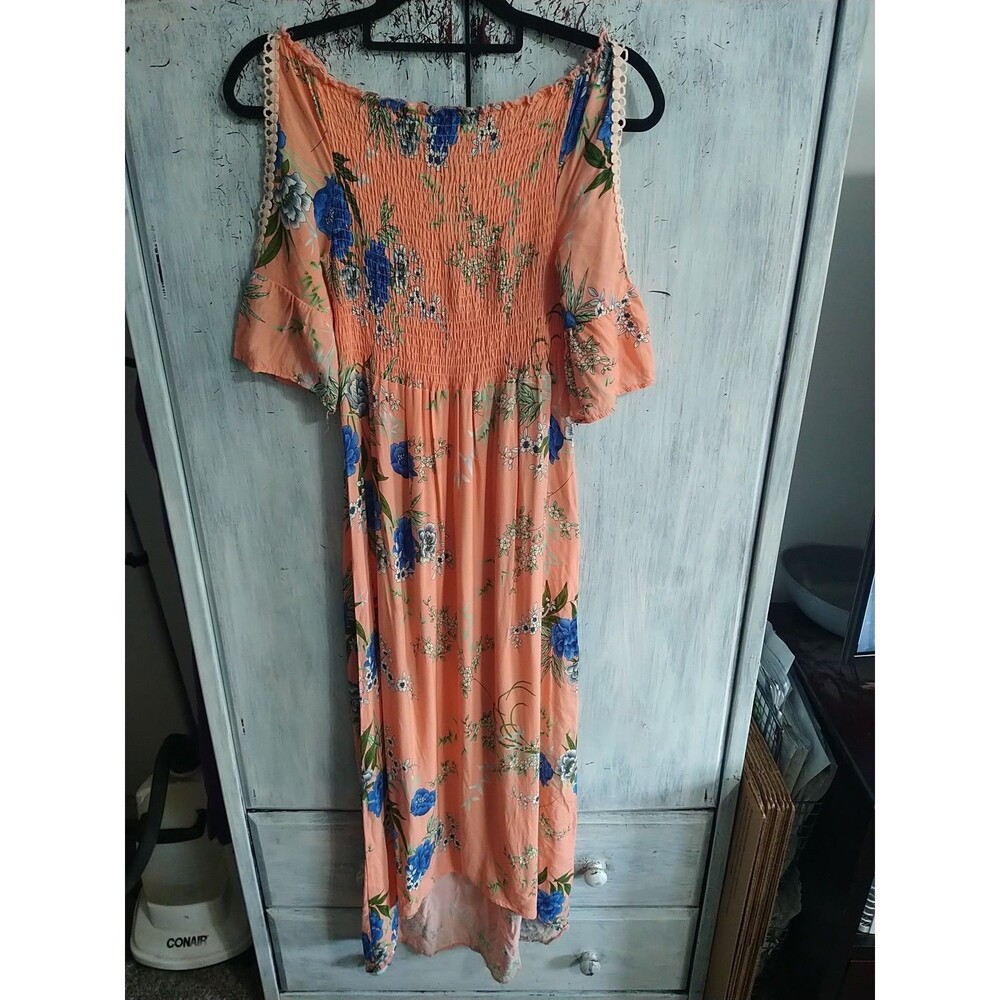 Waya Cold Shoulder Maxi Dress Multicolor One size Floral Boho Cottage Core
